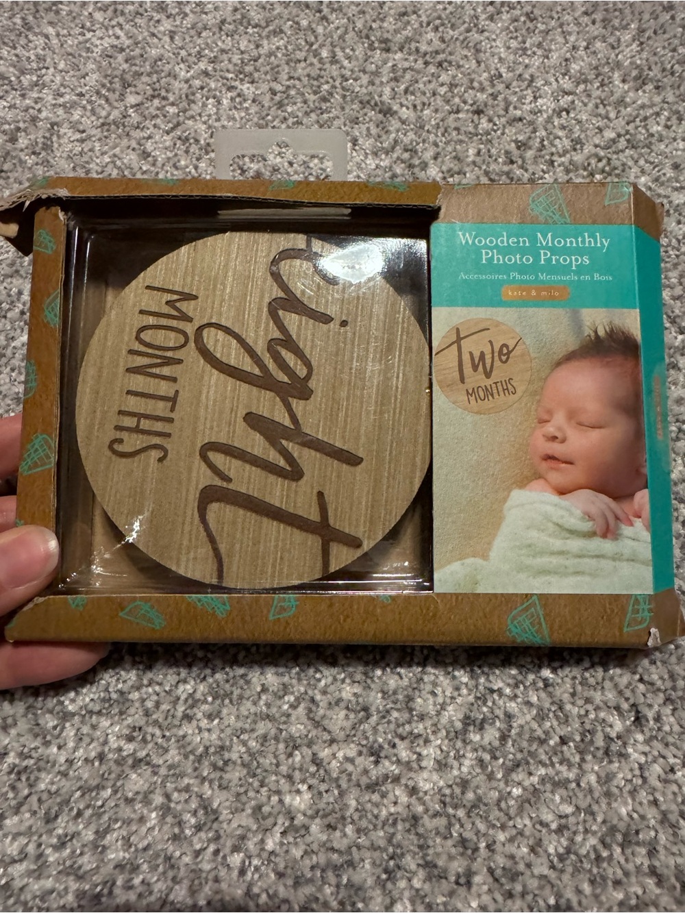 Wooden Monthly Photo Props - Neutral Wood Two Months Sign